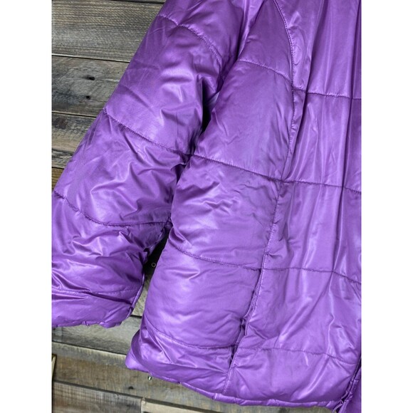 Women's 54in Bust Purple Reversible Puffer Mid Length Jacket Quilted Lined Coat - Picture 4 of 11